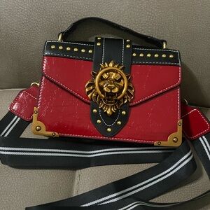 Lion head Red and Black Designer Women's Bag